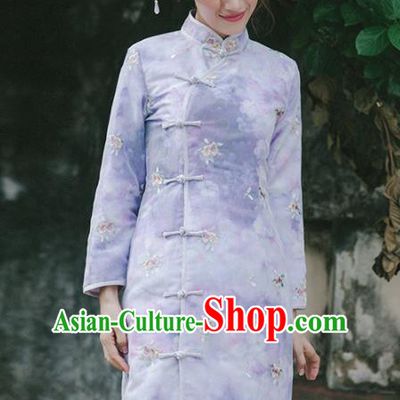 Chinese National Costumes Purple Qipao Dress Traditional Tang Suit Cheongsam for Women