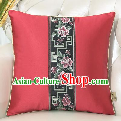 Chinese Classical Household Ornament Red Brocade Back Cushion Traditional Handmade Throw Pillow