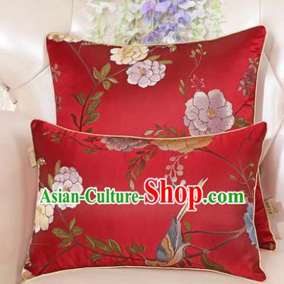 Chinese Classical Household Ornament Peony Pattern Red Brocade Back Cushion Traditional Handmade Waist Pillow