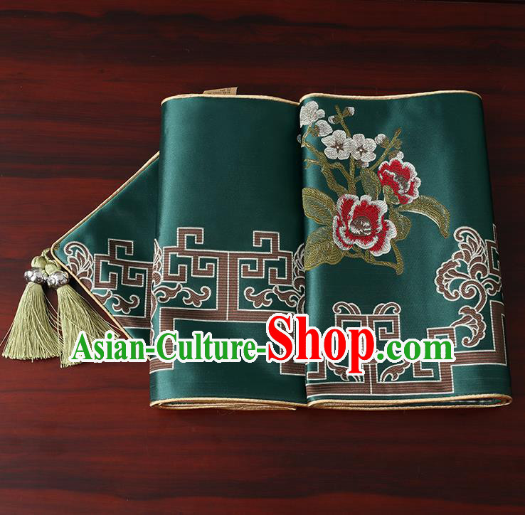 Chinese Classical Household Ornament Green Brocade Table Flag Traditional Handmade Embroidered Table Cloth Chinese Classical Household Ornament Green Brocade Table Flag Traditional Handmade Embroidered Table Cloth
