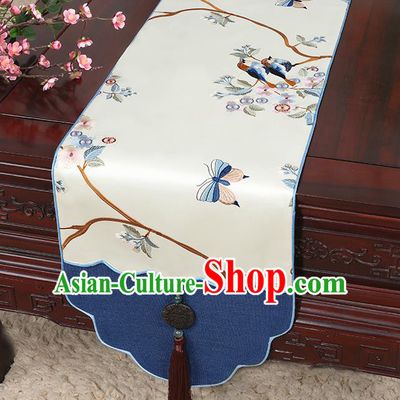 Chinese Classical Household Ornament Jade Pendant Tassel Beige Brocade Table Flag Traditional Handmade Table Cover Cloth