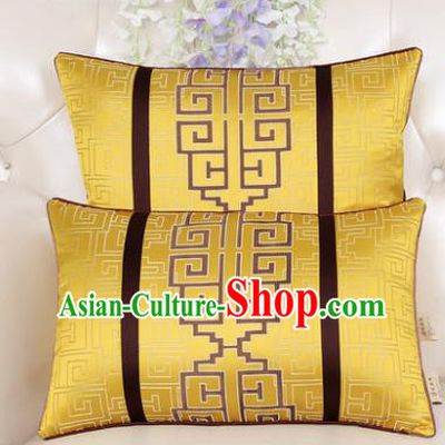 Chinese Classical Household Ornament Lucky Pattern Yellow Brocade Back Cushion Traditional Handmade Waist Pillow