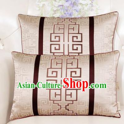 Chinese Classical Household Ornament Lucky Pattern Beige Brocade Back Cushion Traditional Handmade Waist Pillow