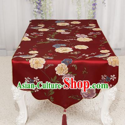 Chinese Classical Wine Red Brocade End Table Cover Traditional Household Handmade Table Cloth