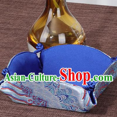 Chinese Traditional Household Accessories Classical Blue Brocade Storage Box Candy Tray