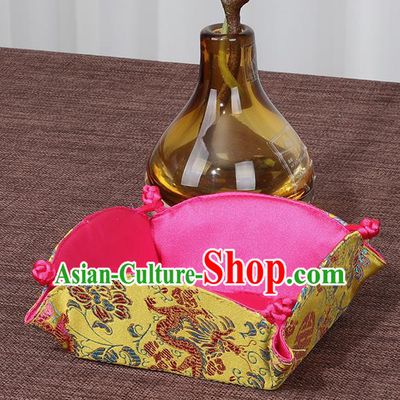 Chinese Traditional Household Accessories Classical Dragon Pattern Yellow Brocade Storage Box Candy Tray