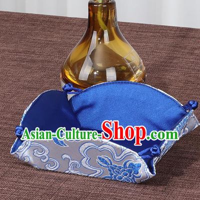 Chinese Traditional Household Accessories Classical Lotus Pattern Blue Brocade Storage Box Candy Tray
