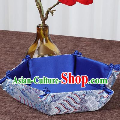 Chinese Traditional Household Accessories Classical Pattern Blue Brocade Storage Box Candy Tray