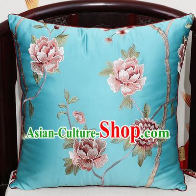 Chinese Classical Household Ornament Traditional Blue Brocade Back Cushion Cover