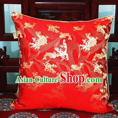 Chinese Classical Household Ornament Traditional Red Brocade Back Cushion Cover