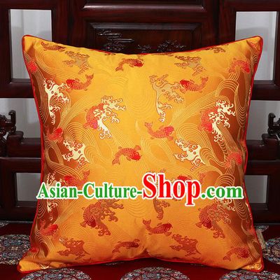 Chinese Classical Household Ornament Traditional Golden Brocade Back Cushion Cover