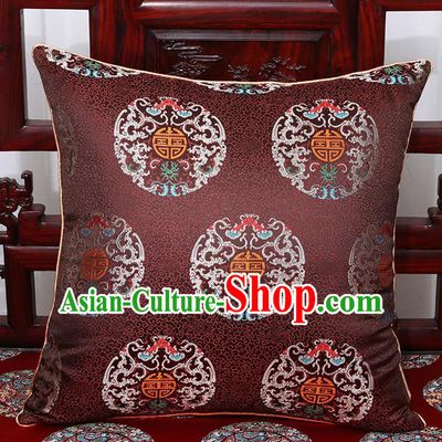 Chinese Classical Household Ornament Traditional Brown Brocade Back Cushion Cover