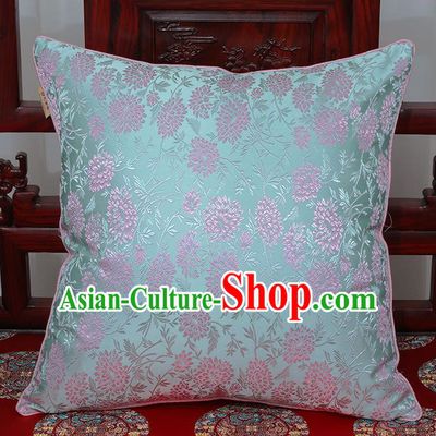Chinese Classical Household Ornament Traditional Blue Brocade Back Cushion Cover