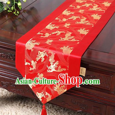 Chinese Traditional Table Cloth Classical Handmade Household Ornament Red Brocade Table Flag
