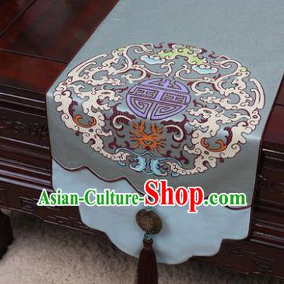 Chinese Traditional Pattern Blue Brocade Table Cloth Classical Household Ornament Table Flag