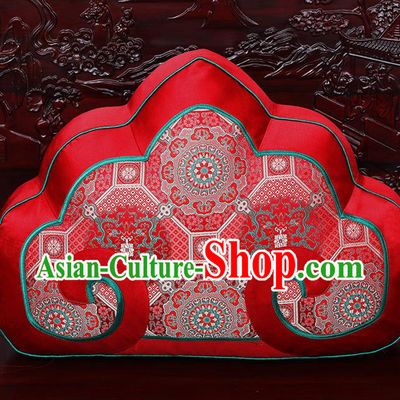 Chinese Traditional Arhat Bed Red Brocade Back Cushion Cover Classical Household Ornament