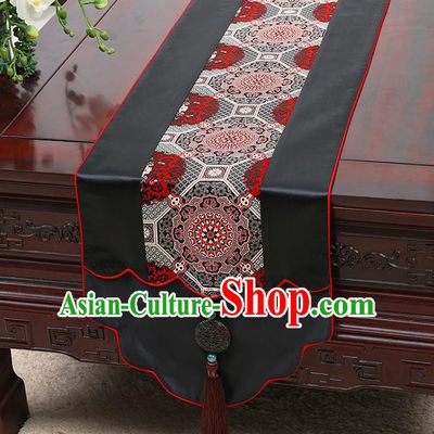 Chinese Traditional Black Brocade Table Cloth Classical Pattern Household Ornament Table Flag