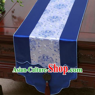 Chinese Traditional Royalblue Brocade Table Cloth Classical Dragons Pattern Household Ornament Table Flag