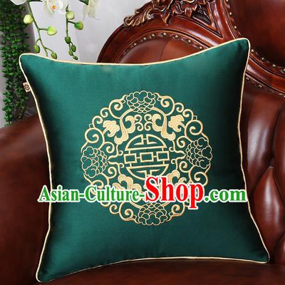 Chinese Traditional Atrovirens Brocade Back Cushion Cover Classical Embroidered Household Ornament