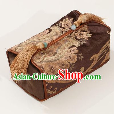 Chinese Traditional Household Accessories Classical Pattern Brown Brocade Paper Box Storage Box Cover