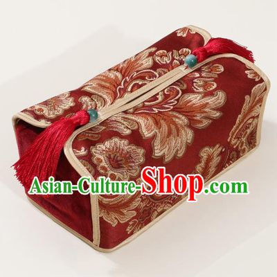Chinese Traditional Household Accessories Classical Pattern Red Brocade Paper Box Storage Box Cover