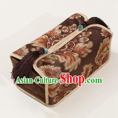 Chinese Traditional Household Accessories Classical Pattern Deep Brown Brocade Paper Box Storage Box Cover