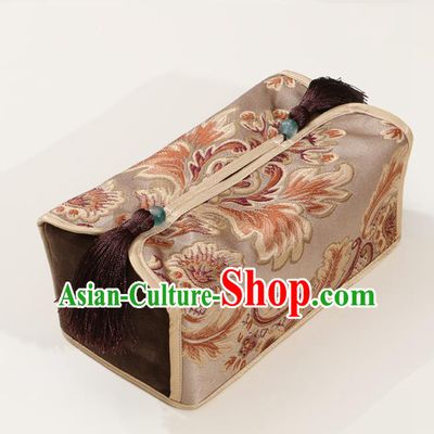 Chinese Traditional Household Accessories Classical Pattern Khaki Brocade Paper Box Storage Box Cover