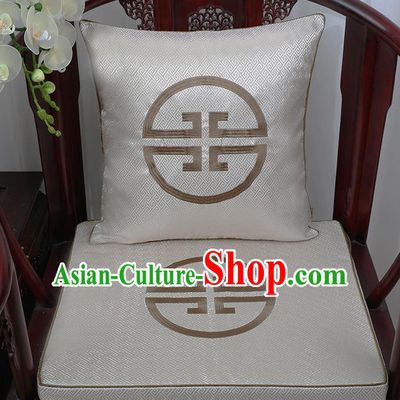 Chinese Classical Household Ornament Traditional Handmade Grey Brocade Cushion Cover and Armchair Mat