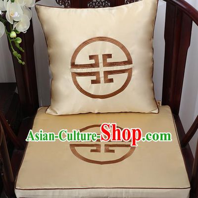 Chinese Classical Household Ornament Traditional Handmade Golden Brocade Cushion Cover and Armchair Mat