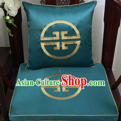 Chinese Classical Household Ornament Traditional Handmade Green Brocade Cushion Cover and Armchair Mat
