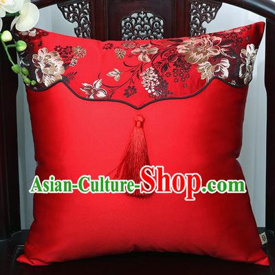 Chinese Traditional Red Brocade Back Cushion Cover Classical Household Ornament