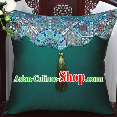Chinese Traditional Pattern Atrovirens Brocade Tassel Back Cushion Cover Classical Household Ornament