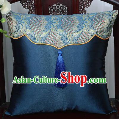 Chinese Traditional Navy Brocade Back Cushion Cover Classical Household Ornament