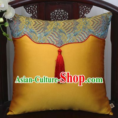 Chinese Traditional Golden Brocade Back Cushion Cover Classical Household Ornament