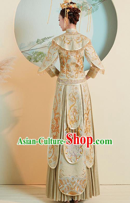 Chinese Traditional Embroidered Green Xiuhe Suits Ancient Bride Toast Wedding Costumes for Women Chinese Traditional Embroidered Green Xiuhe Suits Ancient Bride Toast Wedding Costumes for Women