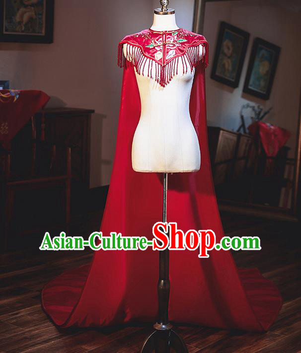 Chinese Traditional Bride Cloak Ancient Handmade Embroidered Phoenix Red Wedding Costumes for Women Chinese Traditional Bride Cloak Ancient Handmade Embroidered Phoenix Red Wedding Costumes for Women