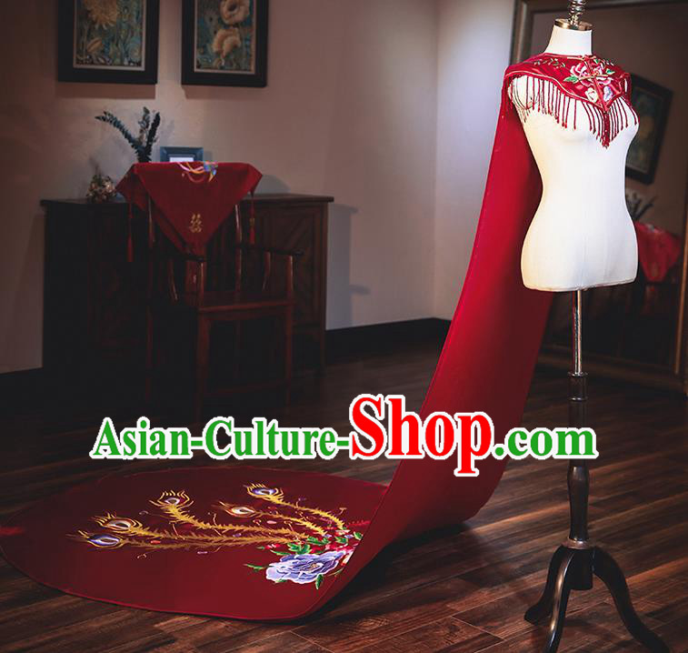 Chinese Traditional Bride Cloak Ancient Handmade Embroidered Phoenix Red Wedding Costumes for Women Chinese Traditional Bride Cloak Ancient Handmade Embroidered Phoenix Red Wedding Costumes for Women