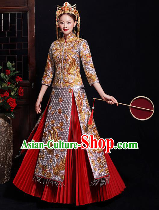 Chinese Traditional Bride Embroidered Diamante Xiuhe Suits Ancient Handmade Wedding Costumes for Women Chinese Traditional Bride Embroidered Diamante Xiuhe Suits Ancient Handmade Wedding Costumes for Women
