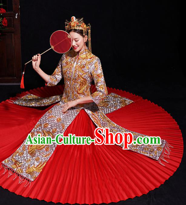 Chinese Traditional Bride Embroidered Diamante Xiuhe Suits Ancient Handmade Wedding Costumes for Women Chinese Traditional Bride Embroidered Diamante Xiuhe Suits Ancient Handmade Wedding Costumes for Women