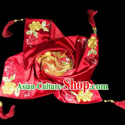 Chinese Traditional Wedding Hair Accessories Ancient Bride Embroidered Phoenix Peony Red Cover Headwear for Women