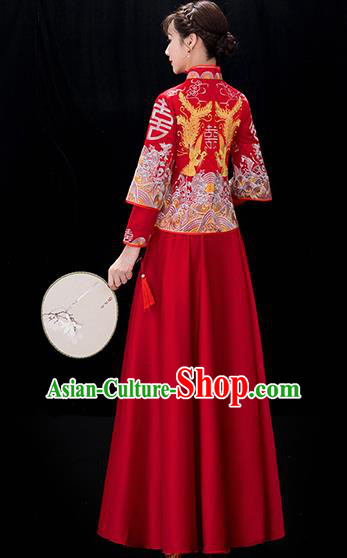 Chinese Traditional Bride Embroidered Phoenix Red Xiuhe Suits Ancient Wedding Costumes for Women