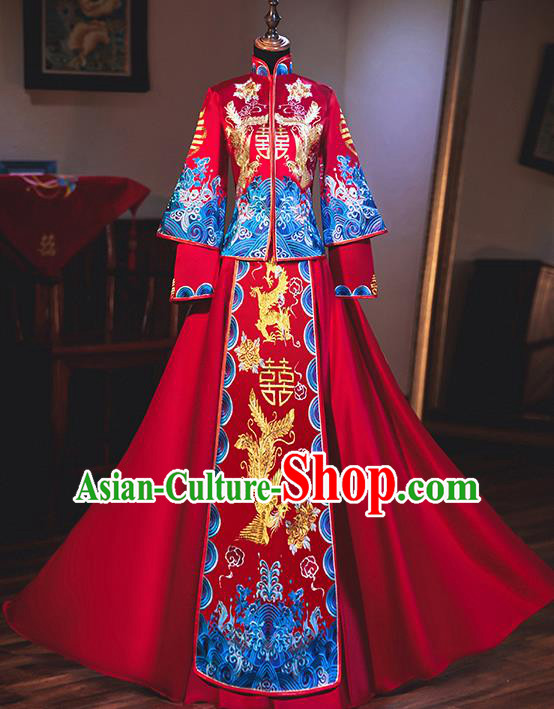 Chinese Traditional Bride Embroidered Xiuhe Suits Ancient Handmade Wedding Costumes for Women Chinese Traditional Bride Embroidered Xiuhe Suits Ancient Handmade Wedding Costumes for Women