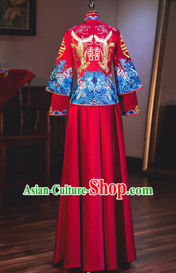 Chinese Traditional Bride Embroidered Xiuhe Suits Ancient Handmade Wedding Costumes for Women Chinese Traditional Bride Embroidered Xiuhe Suits Ancient Handmade Wedding Costumes for Women
