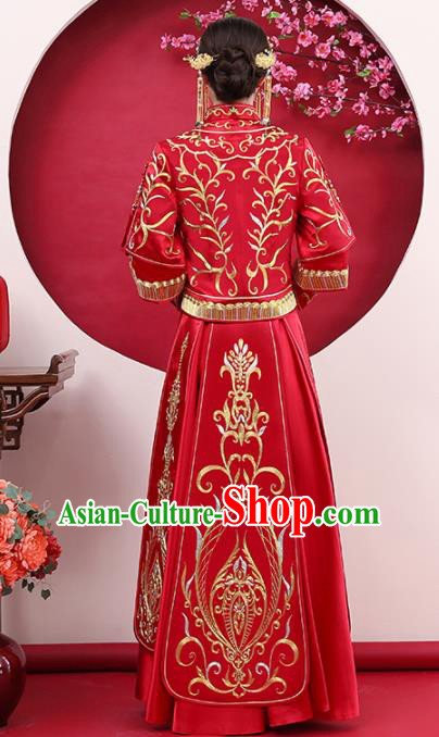 Chinese Traditional Bride Diamante Red Xiuhe Suits Ancient Handmade Wedding Costumes for Women