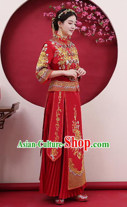 Chinese Traditional Bride Rhinestone Red Xiuhe Suits Ancient Handmade Wedding Costumes for Women Chinese Traditional Bride Rhinestone Red Xiuhe Suits Ancient Handmade Wedding Costumes for Women