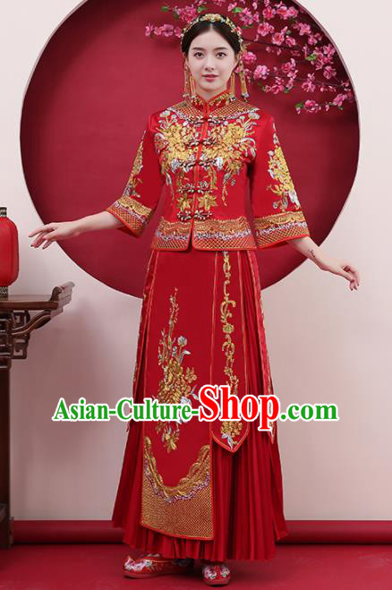 Chinese Traditional Bride Rhinestone Red Xiuhe Suits Ancient Handmade Wedding Costumes for Women Chinese Traditional Bride Rhinestone Red Xiuhe Suits Ancient Handmade Wedding Costumes for Women