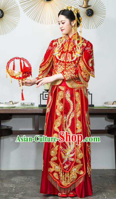 Chinese Traditional Bride Xiuhe Suits Ancient Handmade Red Embroidered Wedding Dresses for Women Chinese Traditional Bride Xiuhe Suits Ancient Handmade Red Embroidered Wedding Dresses for Women