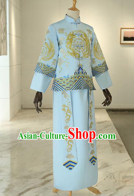 Chinese Traditional Wedding Blue Gown Ancient Bridegroom Embroidered Costumes for Men Chinese Traditional Wedding Blue Gown Ancient Bridegroom Embroidered Costumes for Men