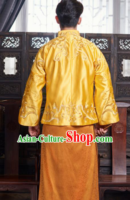 Chinese Traditional Wedding Golden Gown Ancient Bridegroom Embroidered Costumes for Men Chinese Traditional Wedding Golden Gown Ancient Bridegroom Embroidered Costumes for Men