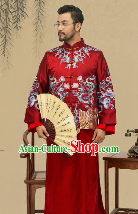 Chinese Traditional Wedding Red Gown Ancient Bridegroom Embroidered Costumes for Men Chinese Traditional Wedding Red Gown Ancient Bridegroom Embroidered Costumes for Men